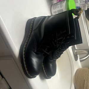 Dr. Martens Black Leather Boots with Yellow Stitching